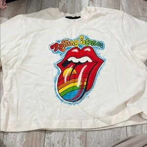 Rolling Stones Rainbow Lips Tongue Crop Tee NWT- size small